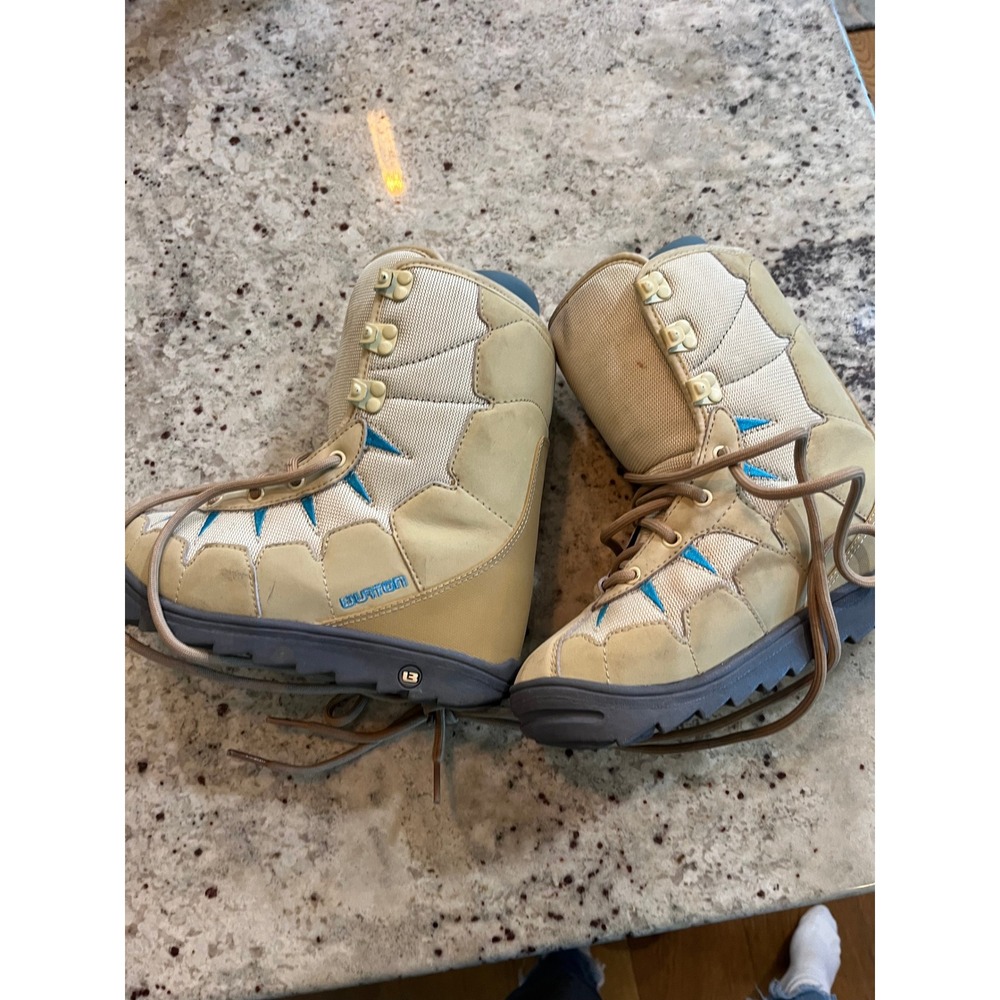 Burton Moto Snowboard Boots Womens 6 Tan Beige Blue Lace Up Winter Sport